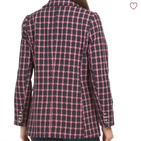 New Rachel Zoe Tweed Plaid Double Beasted Wool Blend Black/Pink Blazer NWT Small - Picture 3 of 10